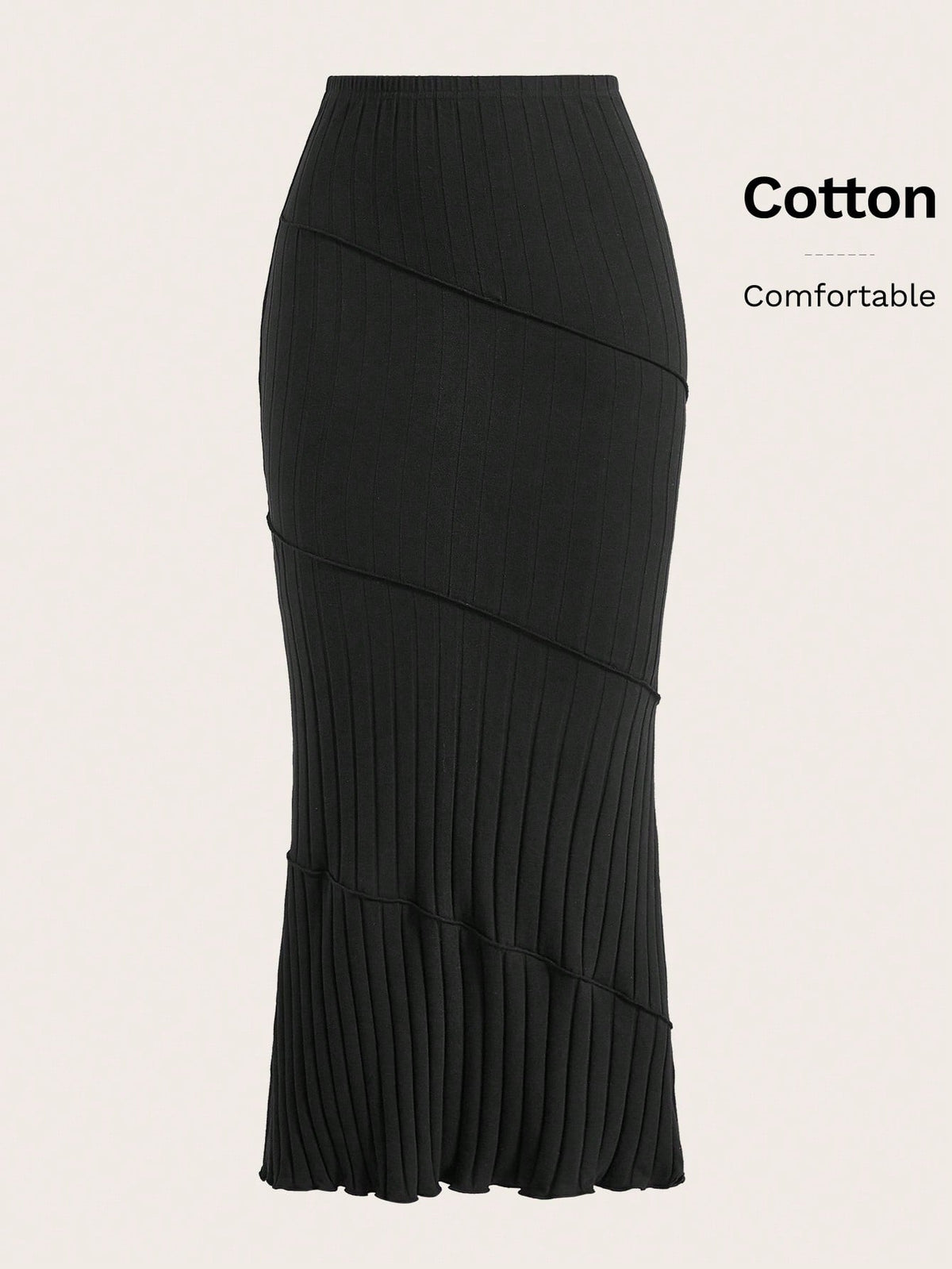 EZwear Solid Mermaid Hem Ribbed Knit Skirt