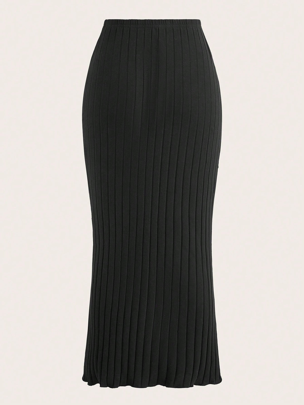 EZwear Solid Mermaid Hem Ribbed Knit Skirt