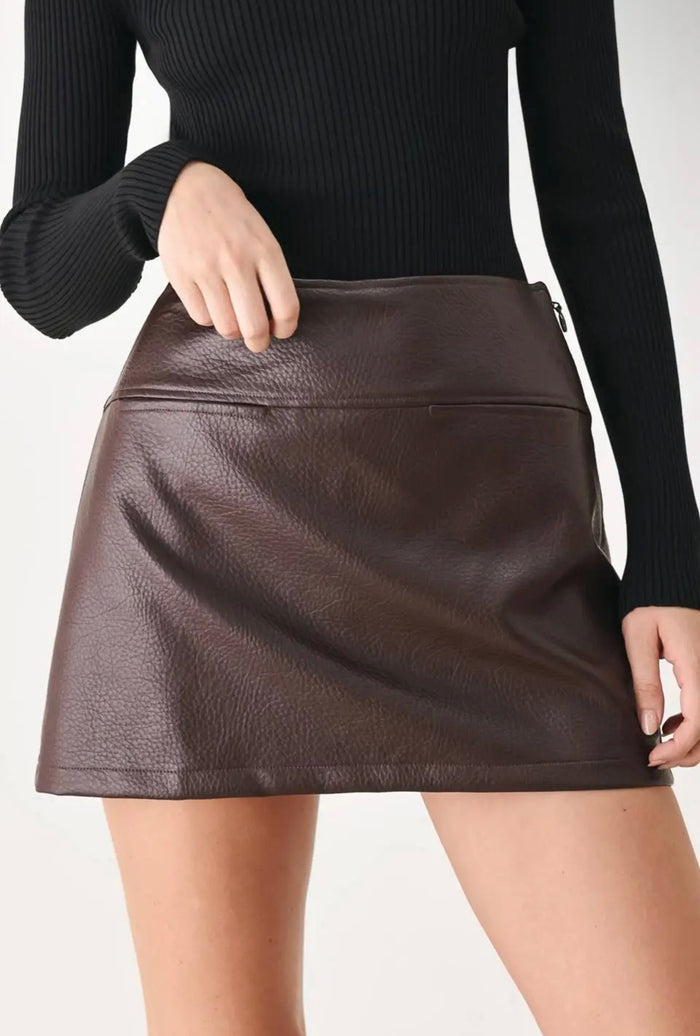 Faux Leather Skort - Brown