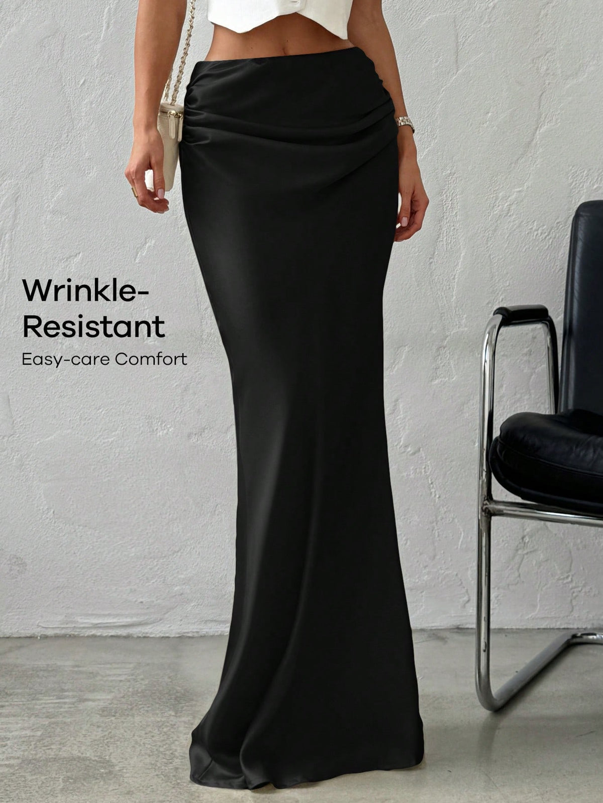 Firerie Women's Elegant Minimalist Romantic Date/Office Versatile Solid Satin Maxi Skirt, Apricot, Suitable For Autumn/Winter