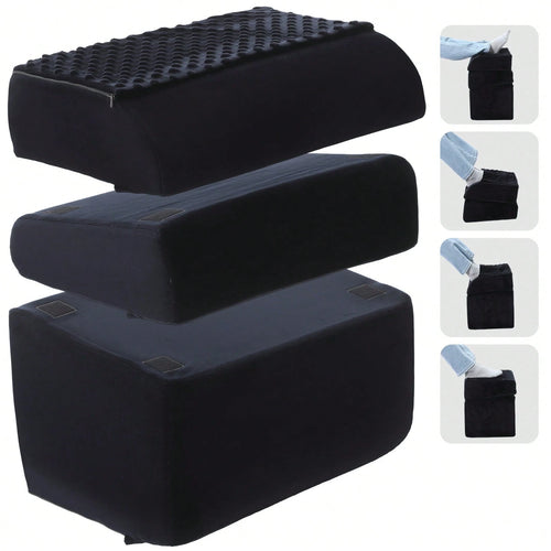 Foot Rest Under Desk, 3 Height Adjustable Ergonomic Foot Stool With Gel Textured Top And Cozy Pocket, Non-Slip Foam Footrest For Office Home Car(17" X 11" X 17",Cambered,Black)