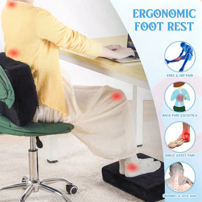 Foot Rest Under Desk, 3 Height Adjustable Ergonomic Foot Stool With Gel Textured Top And Cozy Pocket, Non-Slip Foam Footrest For Office Home Car(17" X 11" X 17",Cambered,Black)