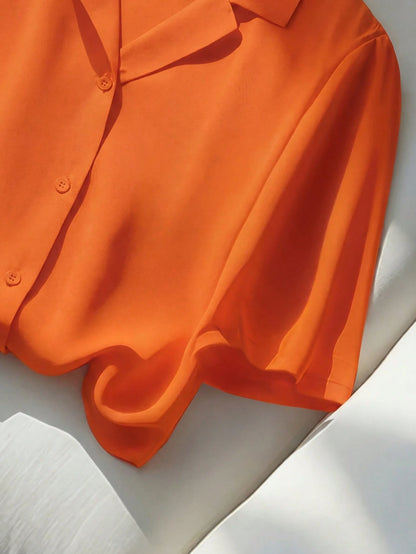 Franclia Casual Versatile Solid Color Collared Short Sleeve Shirt For Women, Summer