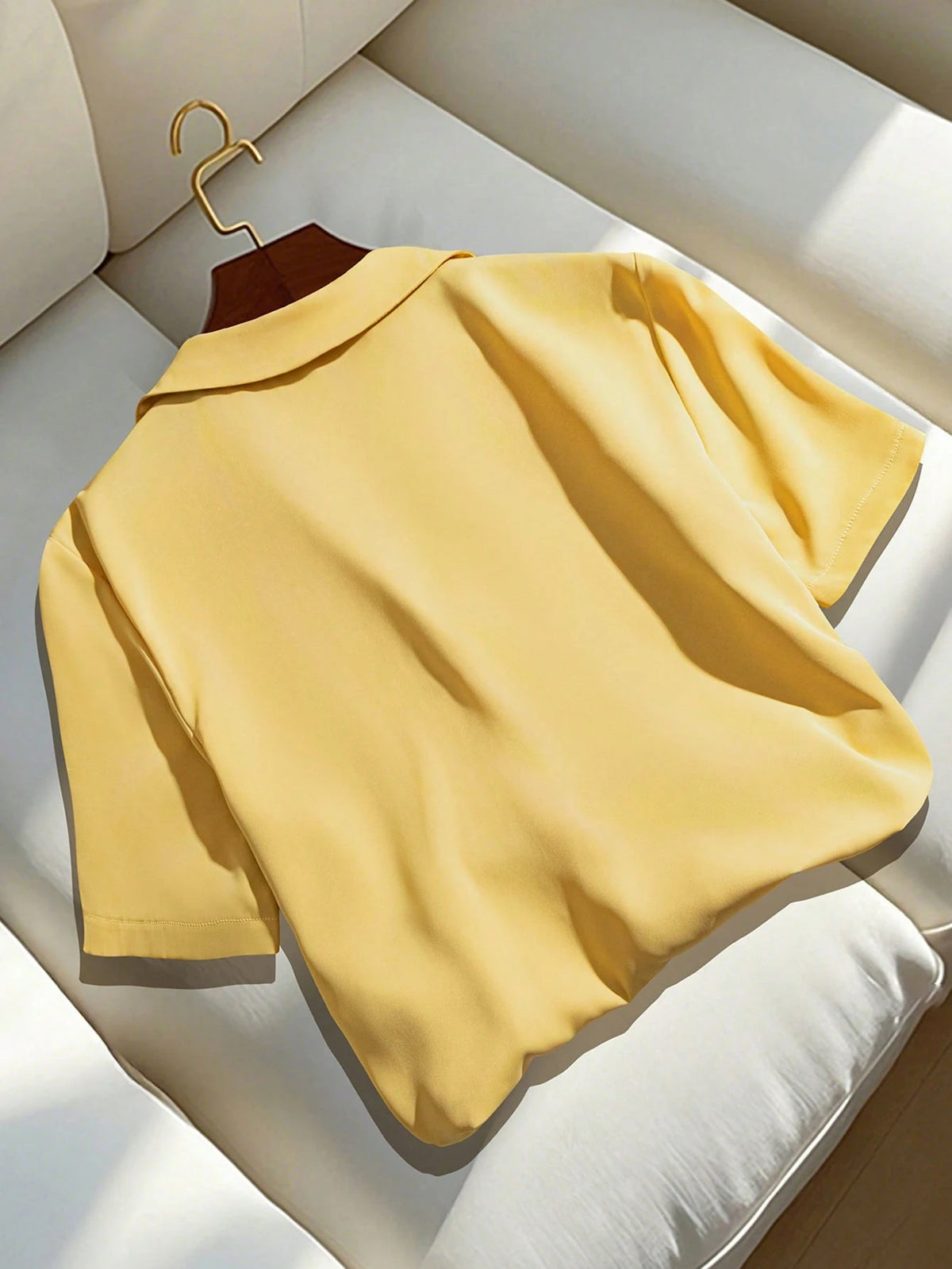 Franclia Versatile Solid Color Lapel Short Sleeve Casual Women Blouse, Summer