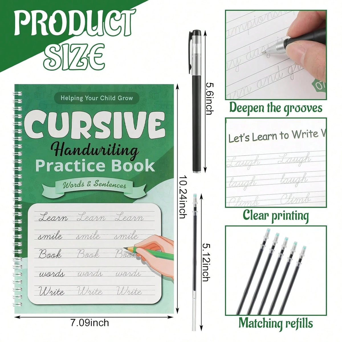 Gilprop Grooved Cursive Handwriting Workbook Reusable Handwriting Practice Copybooks With Special Ink Cursive Writing Practice Book For Kids Beginners Learning Activities(Words And Sentences)