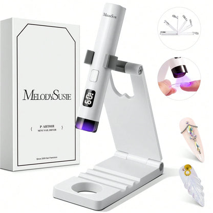 Handheld UV Light For Gel Nails With Stand, Mini Portable Cordless Nail Lamp With LCD Display, Eye-Protective Cover, Flash Curing For Glue White