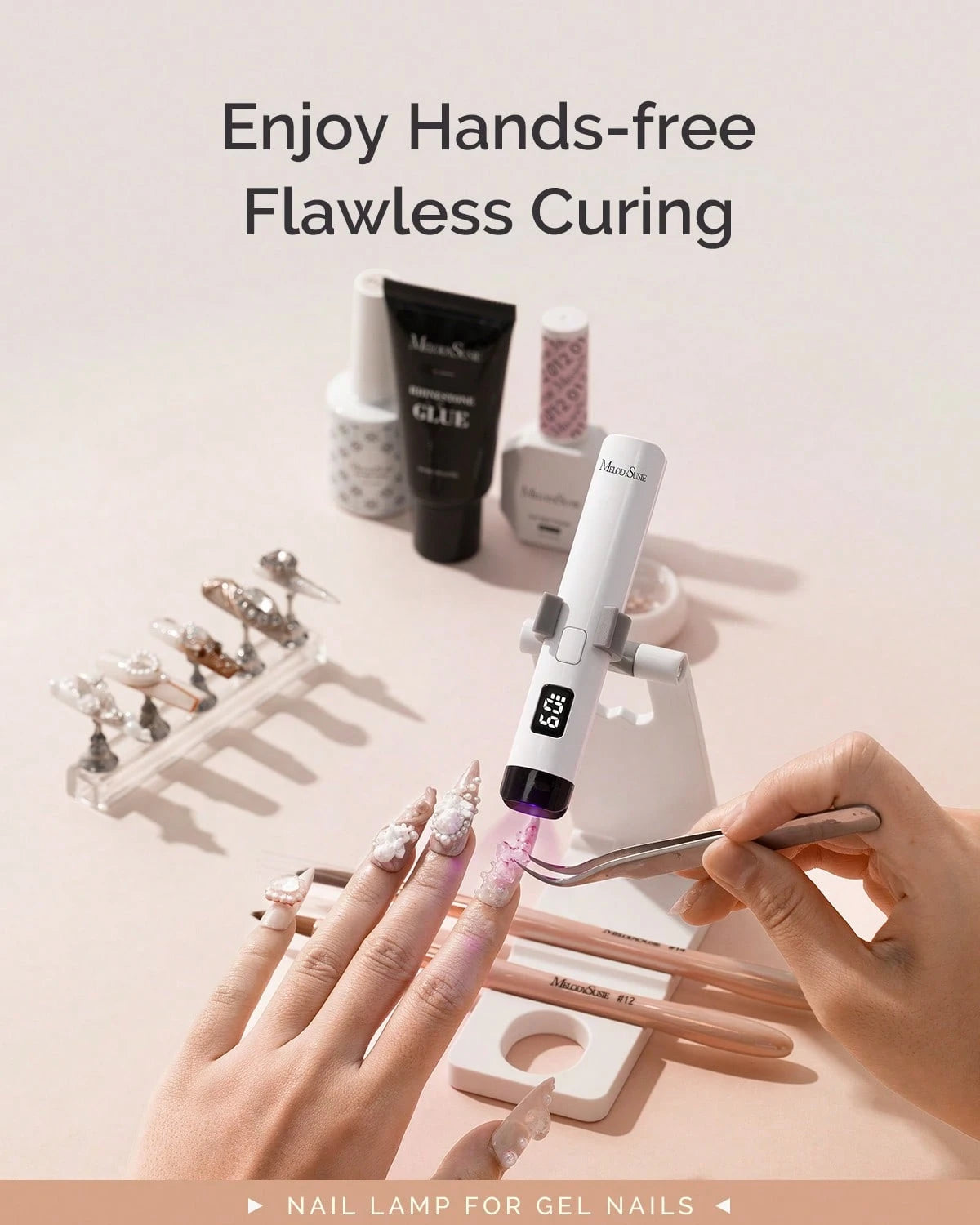 Handheld UV Light For Gel Nails With Stand, Mini Portable Cordless Nail Lamp With LCD Display, Eye-Protective Cover, Flash Curing For Glue White