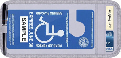 Handicap Placard Holder For Auto, Wisdompro Disabled Parking Permit Sign Protector For Car Sun Visor With Note Paper Slot, Pen Holder And Elastic Strap- Gray