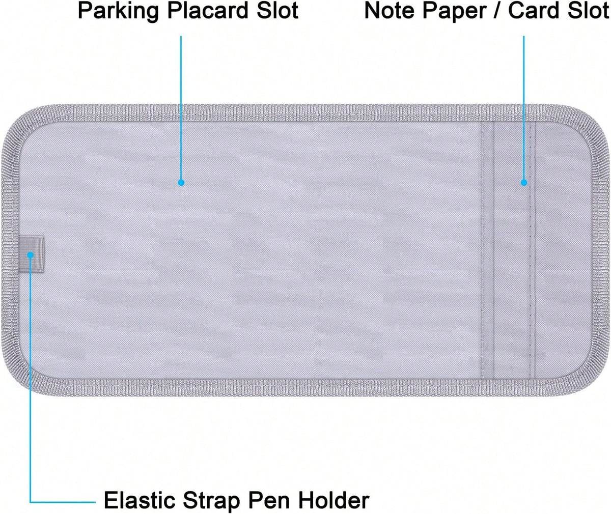 Handicap Placard Holder For Auto, Wisdompro Disabled Parking Permit Sign Protector For Car Sun Visor With Note Paper Slot, Pen Holder And Elastic Strap- Gray