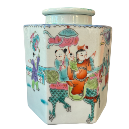 hand-painted porcelain jar, decorative porcelain jar, traditional figure designs, storage decorative jar, unique decorative pieces, cultural home decor, artisan porcelain jar, historical home accents
