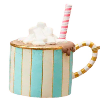 Glitterville Hot Chocolate Ornament Blue Marshmallow