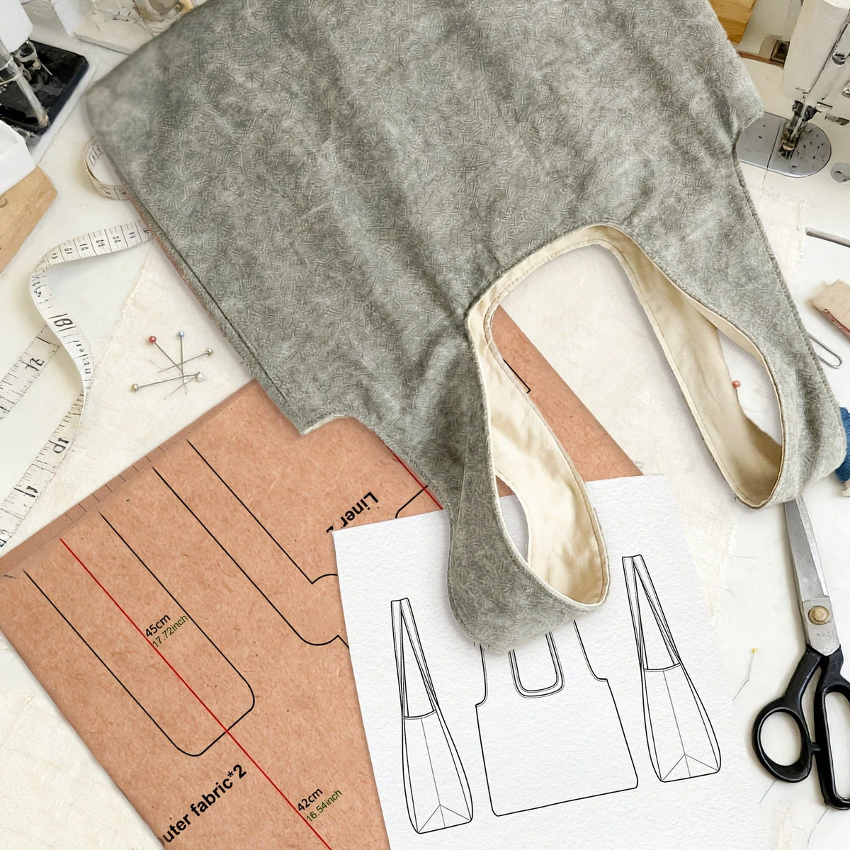 Knotted Casual Bag Sewing Pattern, Thick And Durable Kraft Paper Cutting Template, Suitable For Sewing Beginners, Comes With Step-By-Step Visual Sewing Instructions, DIY Handmade Fabric Template, Perf