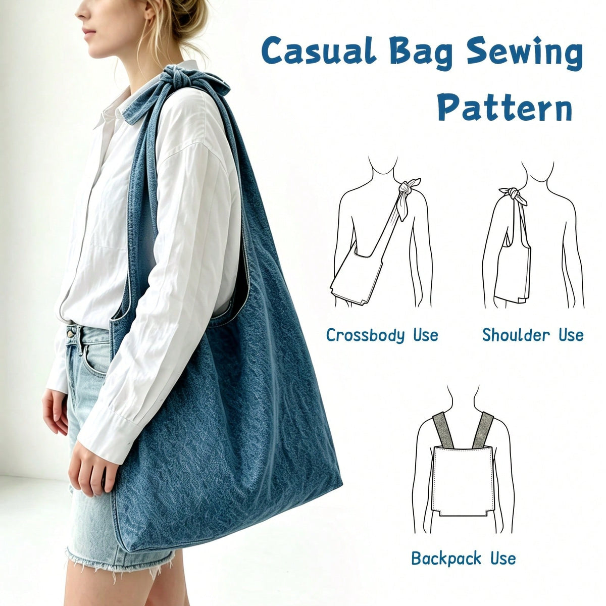 Knotted Casual Bag Sewing Pattern, Thick And Durable Kraft Paper Cutting Template, Suitable For Sewing Beginners, Comes With Step-By-Step Visual Sewing Instructions, DIY Handmade Fabric Template, Perf