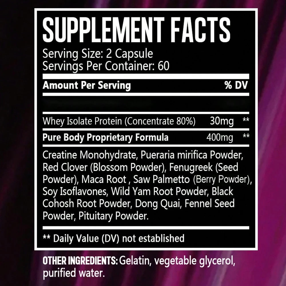 Ladies' Hip And Chest Formula- Creatine Monohydrate, Pueraria Powder- Supports Concentration And Energy-120 Soft Capsules