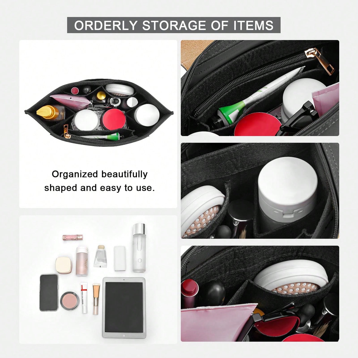Le Pliage Tote Bag Organizer Insert, Multi-Pocket Felt Handbag Organizer Bag With Zipper, Cup Holder, Back To School Supplies
