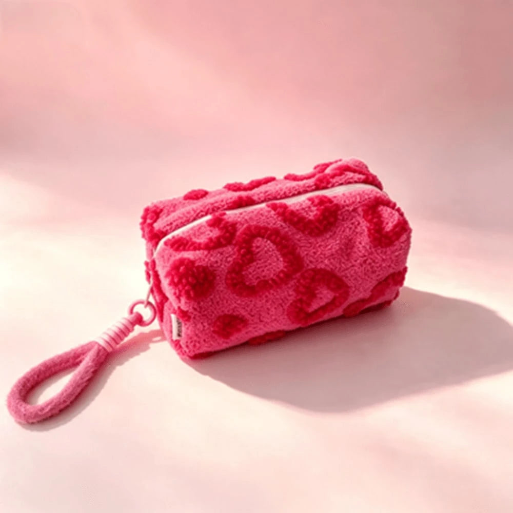 Leopard Print Cosmetic Bag With Wrist Strap, Zippered Travel Makeup Pouch For Women