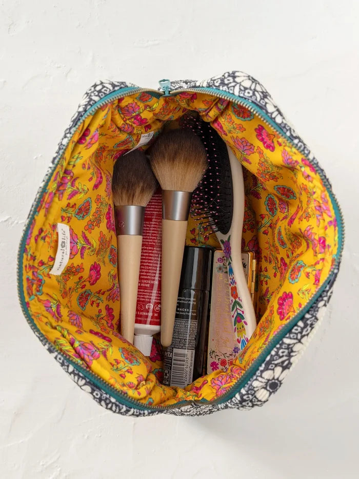 "Love" Embroidered Corduroy Cosmetic Bag