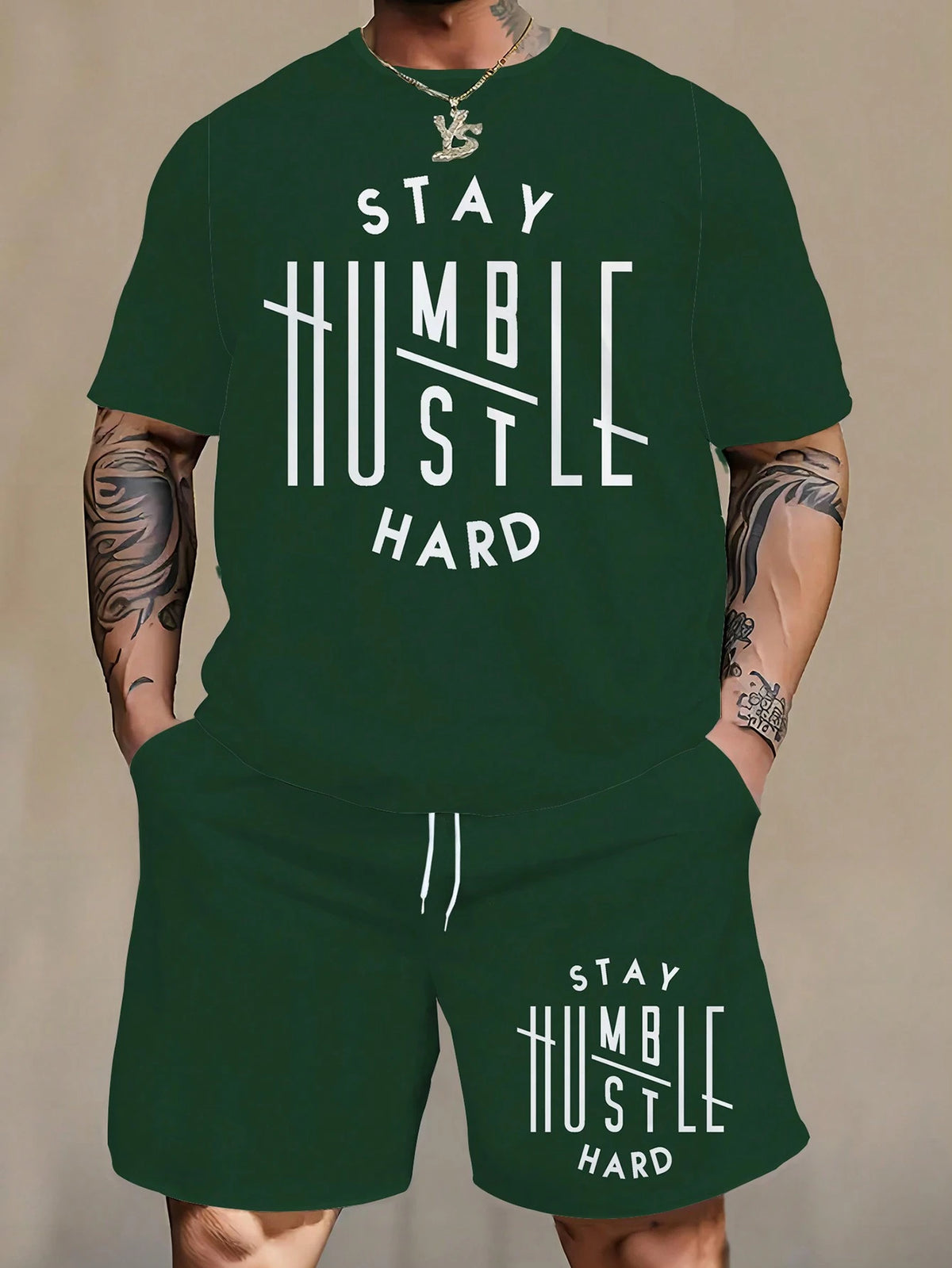 Men's Plus Size STAY Printed T-Shirt Set