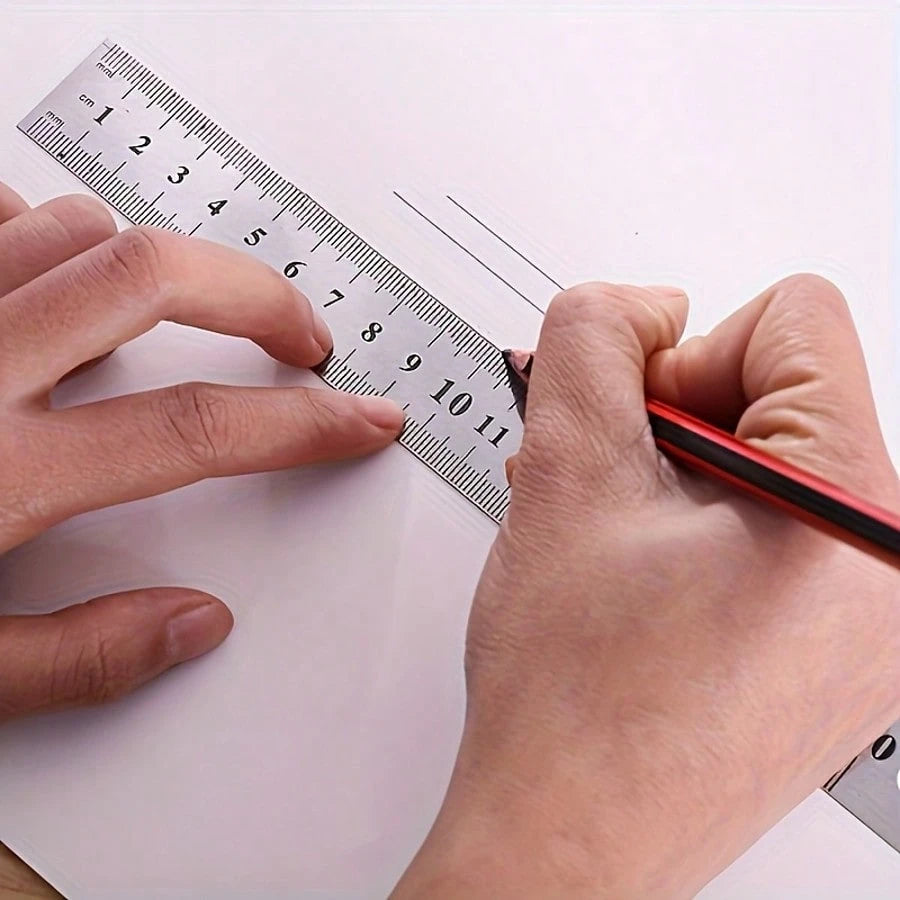 Metal Ruler Set, 4 Sizes Stainless Steel Rulers 15cm(6in) 20cm(8in) 30cm(12in) 40cm(16in) Dual Scale Metric & Imperial, Measuring Tool Metal Steel Ruler, Suitable For Teaching, Office, Drawing, Engine