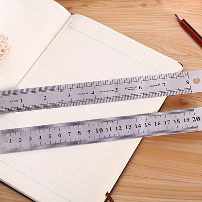 Metal Ruler Set, 4 Sizes Stainless Steel Rulers 15cm(6in) 20cm(8in) 30cm(12in) 40cm(16in) Dual Scale Metric & Imperial, Measuring Tool Metal Steel Ruler, Suitable For Teaching, Office, Drawing, Engine