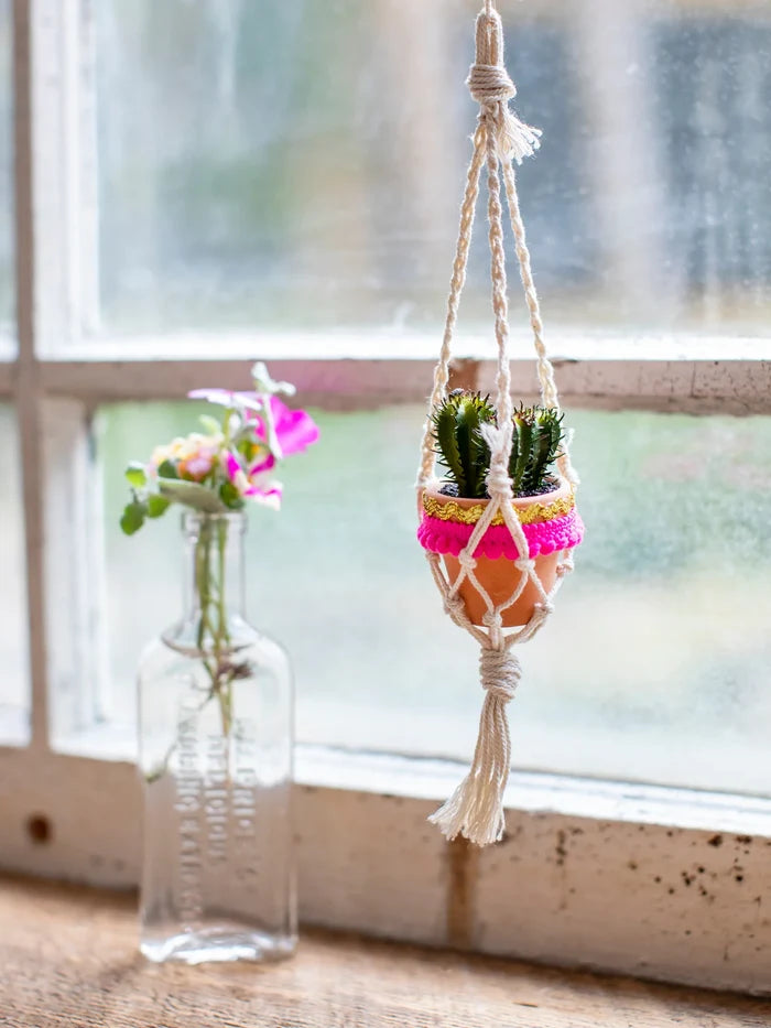 Mini Macrame Faux Succulent Car Charm