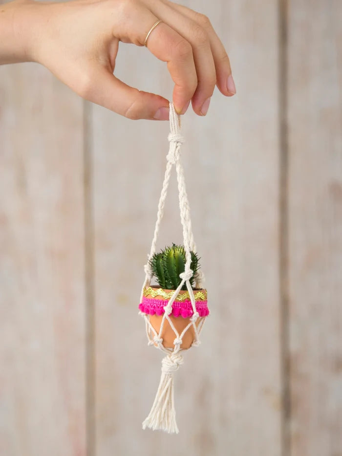Mini Macrame Faux Succulent Car Charm