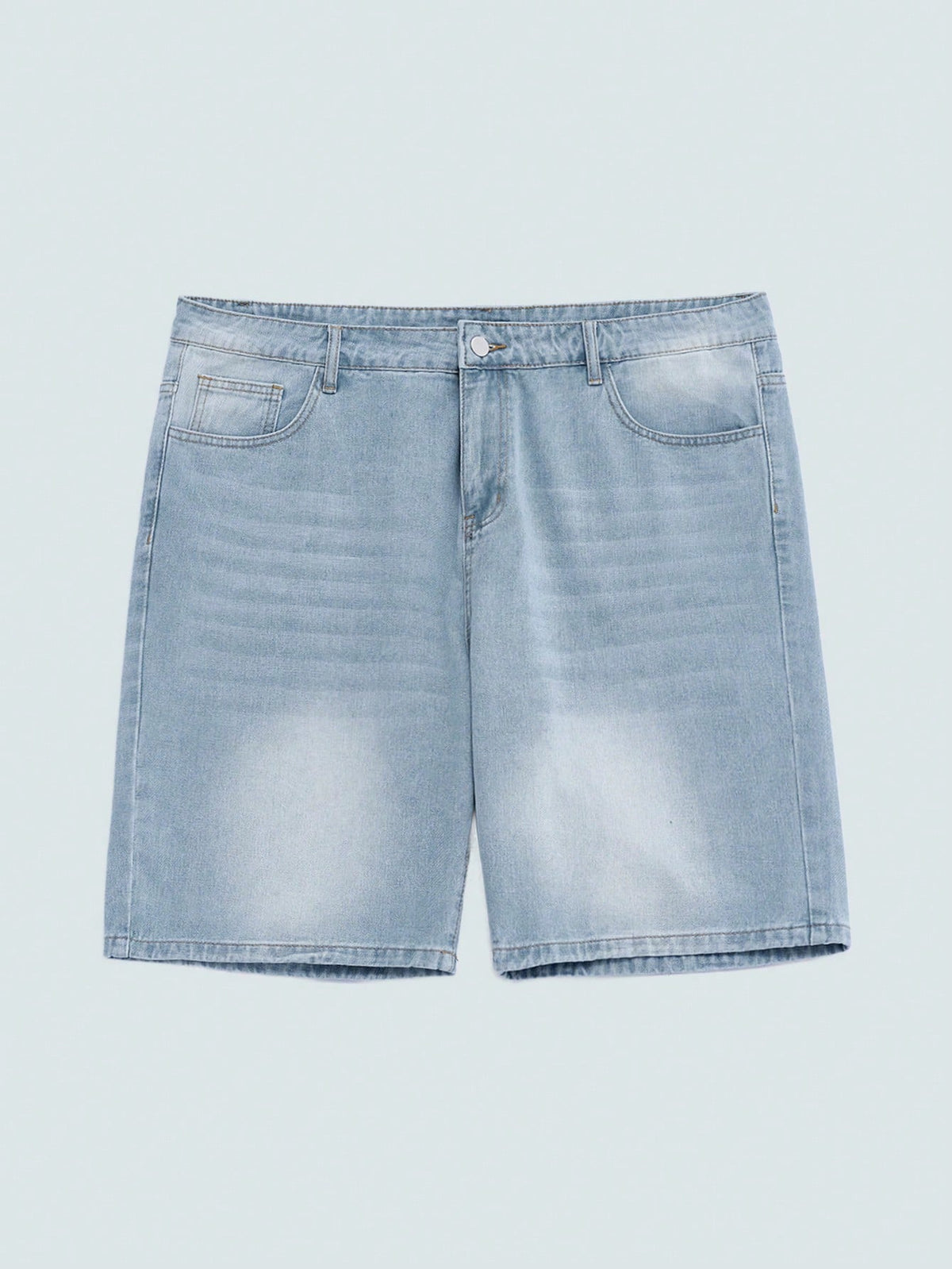 Modcrash Men's Light Wash Solid Loose Fit Plus Size Denim Shorts, Basic, Drawstring, Pocket, Summer, Lightweight, Breathable, Cool, Casual, Comfortable Gift For Father/ Husband