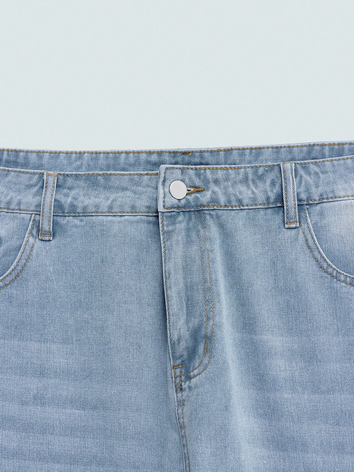 Modcrash Men's Light Wash Solid Loose Fit Plus Size Denim Shorts, Basic, Drawstring, Pocket, Summer, Lightweight, Breathable, Cool, Casual, Comfortable Gift For Father/ Husband