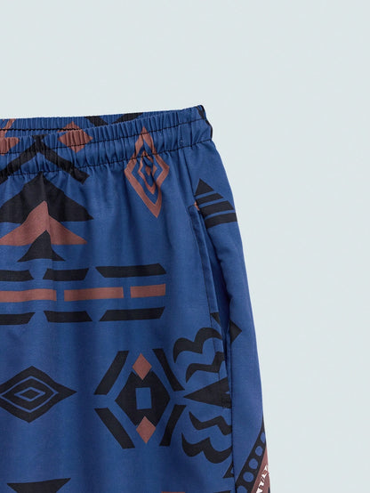 Modcrash Plus Size Men's Casual Geometric Digital Print Beach Shorts, Suitable For Beach Vacation, Daily Wear And School