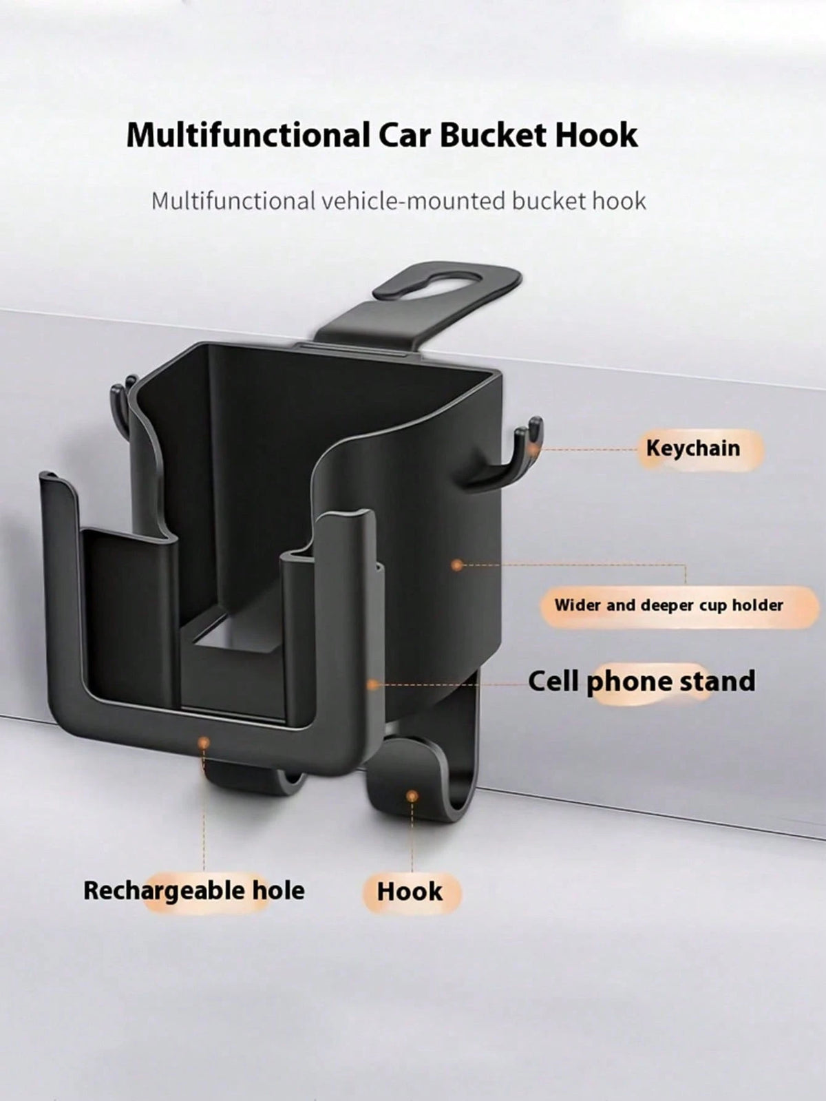 Multi Functional Car Seat Backrest Storage Rack With Cup Holder, Phone Holder And Hook- Suitable For Most Car Models, Can Store Water Bottles, Milk Tea Bags, Garbage Bags And Glasses, Car Storage, Re