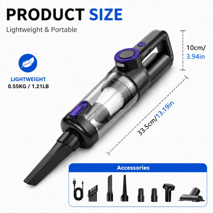 Multifunctional Handheld Cordless Brushless Vacuum Cleaner For Home And Car Use; USB Rechargeable, Low Noise, LED Light, Tangle-Free (Pet Hair), One-Touch Dust Emptying, Includes Various Attachments-C