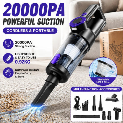 Multifunctional Handheld Cordless Brushless Vacuum Cleaner For Home And Car Use; USB Rechargeable, Low Noise, LED Light, Tangle-Free (Pet Hair), One-Touch Dust Emptying, Includes Various Attachments-C