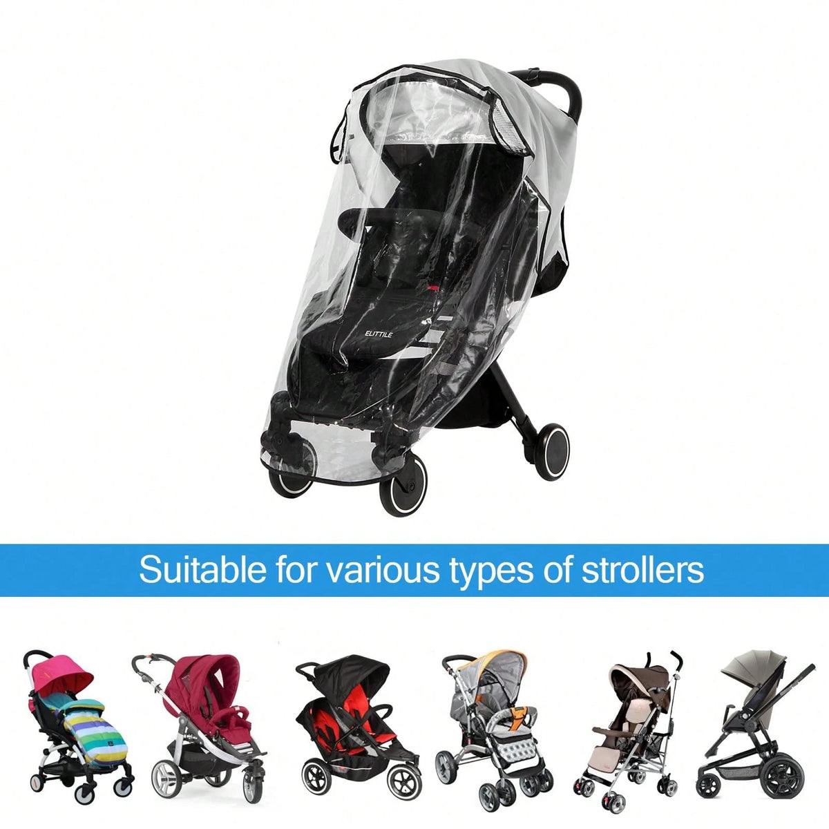 Oaoleer 1PC Clear Stroller Rain Cover, Universal Travel Weather Shield Breathable Baby Stroller Rain Cover For Windproof, Waterproof, Protect From Sun Dust Snow