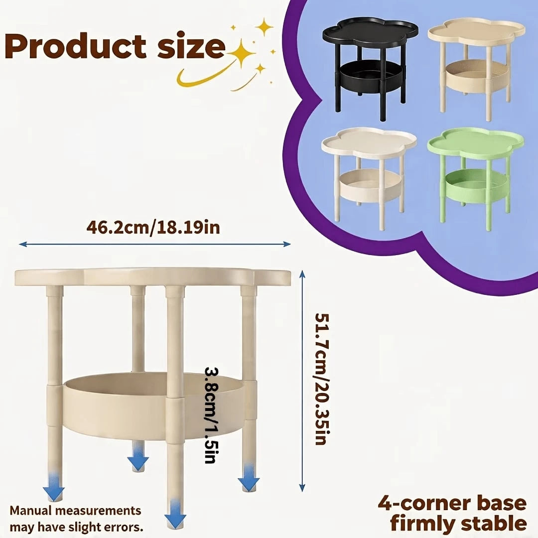 PDZZZD Petal Shaped Double-Layer Edge Table, Creative Flower Shaped Small Round Table, With Storage Layer Board, Lightweight And Durable Plastic Coffee Table