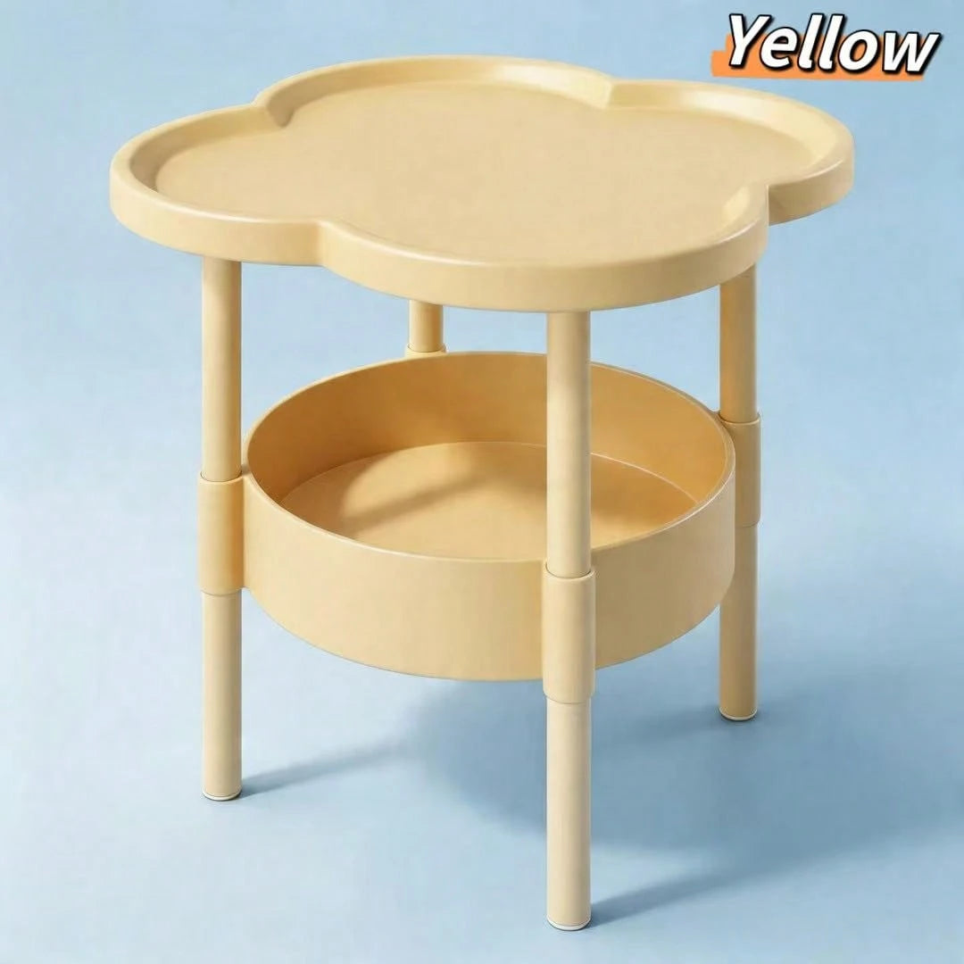 PDZZZD Petal Shaped Double-Layer Edge Table, Creative Flower Shaped Small Round Table, With Storage Layer Board, Lightweight And Durable Plastic Coffee Table