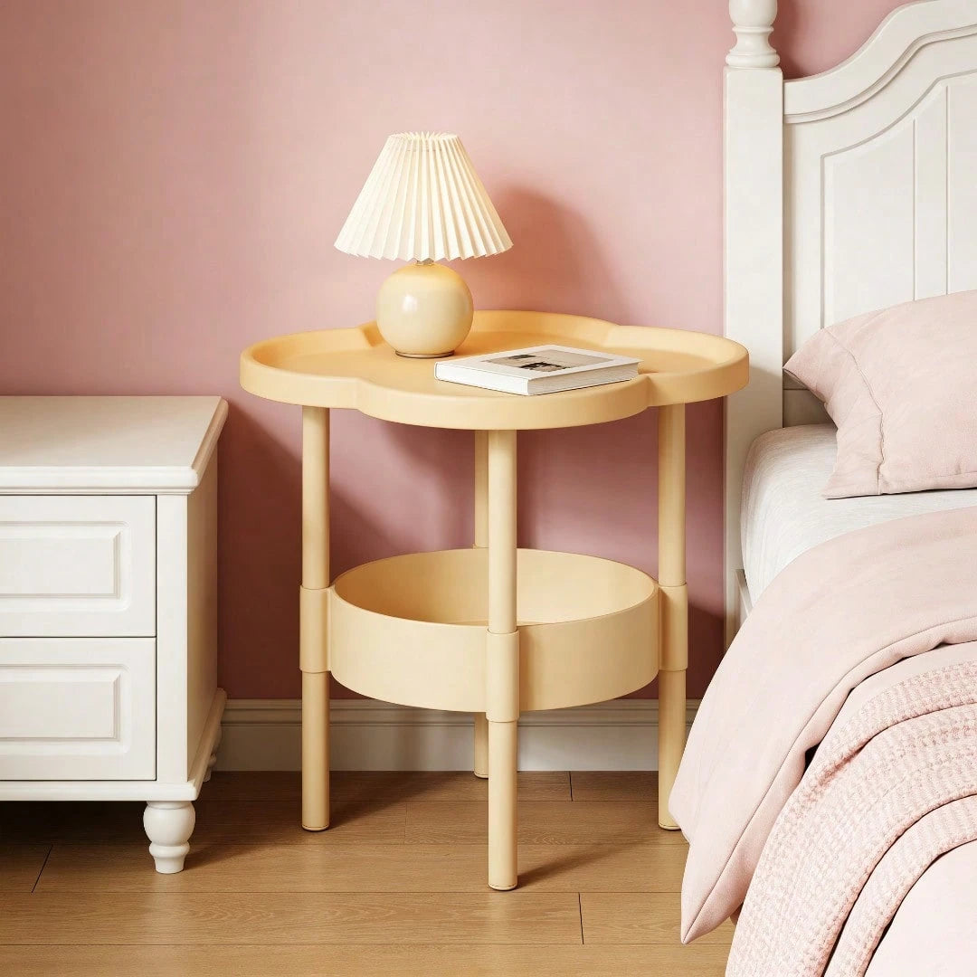 PDZZZD Petal Shaped Double-Layer Edge Table, Creative Flower Shaped Small Round Table, With Storage Layer Board, Lightweight And Durable Plastic Coffee Table