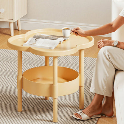 PDZZZD Petal Shaped Double-Layer Edge Table, Creative Flower Shaped Small Round Table, With Storage Layer Board, Lightweight And Durable Plastic Coffee Table