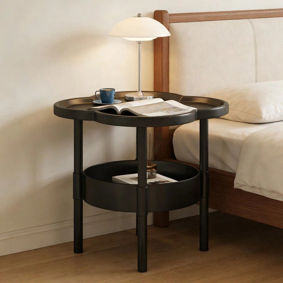 PDZZZD Petal Shaped Double-Layer Edge Table, Creative Flower Shaped Small Round Table, With Storage Layer Board, Lightweight And Durable Plastic Coffee Table