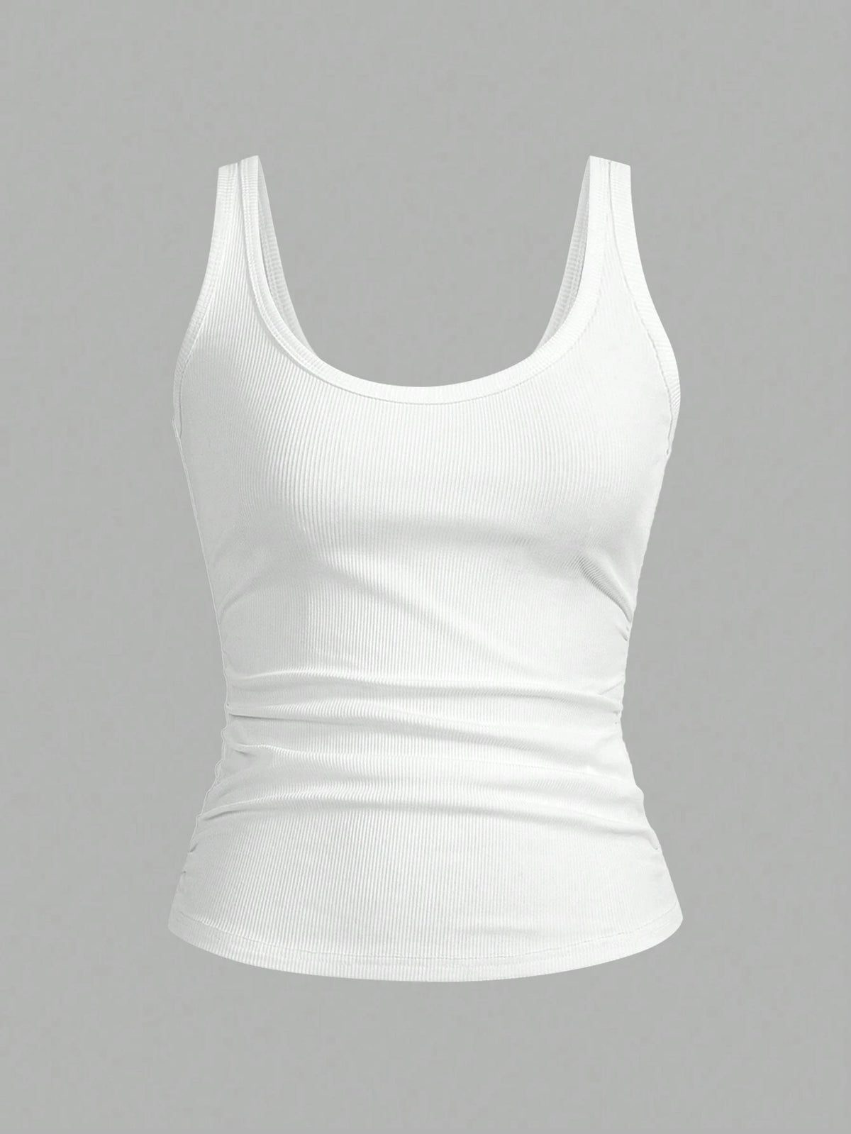 PETITE Casual Basic All-Match White Cami Top With Deep U-Neck And Racerback,Petite Women Everyday Daytime Daily Wear Summer