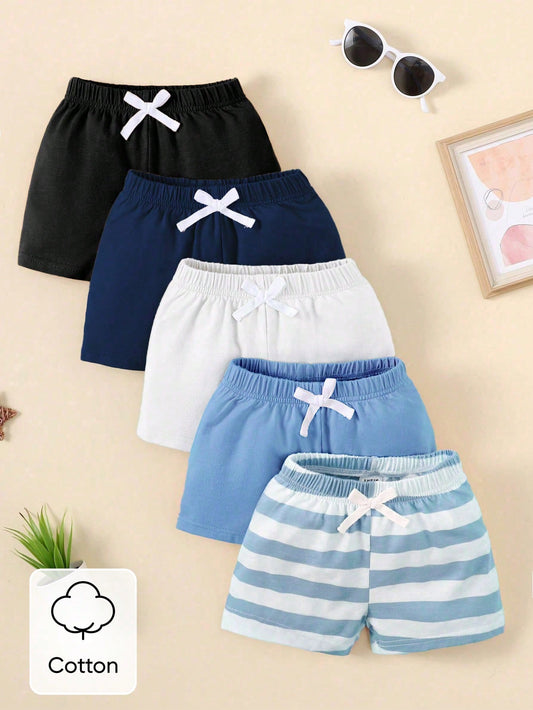 Playful Pals Baby Boy 5pcs Simple Solid Color Striped Shorts