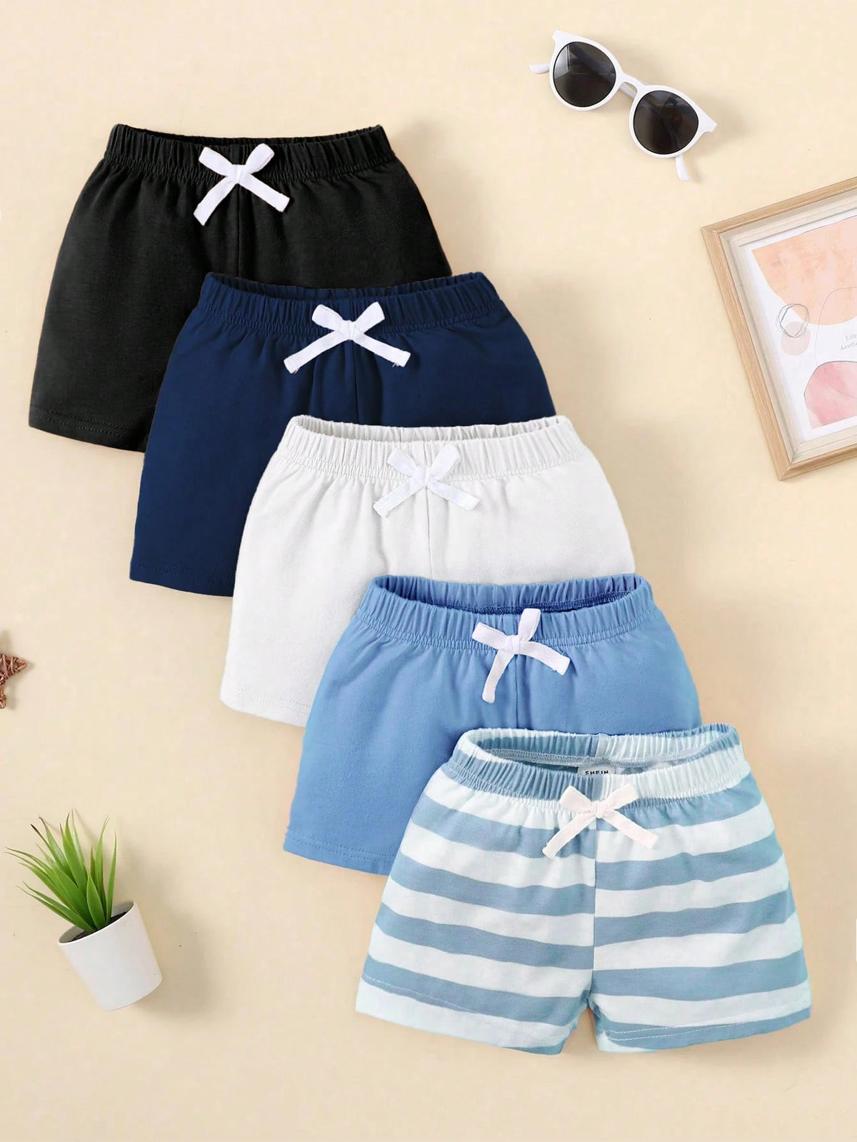 Playful Pals Baby Boy 5pcs Simple Solid Color Striped Shorts