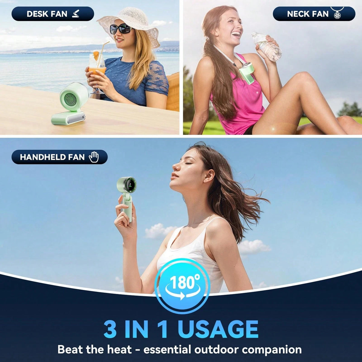 Portable Handheld Turbo Fan, 5 Gear Wind, Battery Operated, Up To 12 Working Hours, 3 IN 1 Hand Fan With Air Turbo Tech Cooling Fan For Outdoor Activities, Travel, Beach