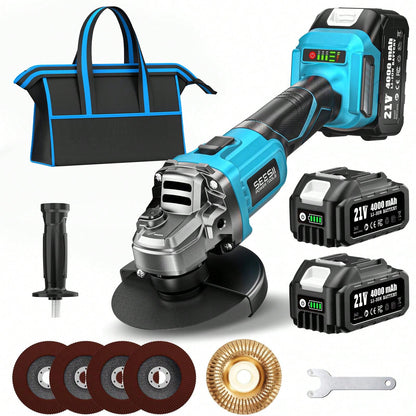 SEESII Cordless Angle Grinder Kit With 2x4.0Ah Batteries, 10000RPM Brushless Electric Metal Grinder W/ 4-1/ 2" Grinding Wheel, Flap Wheel, And Wool Carving Wheel For Precision Grinding