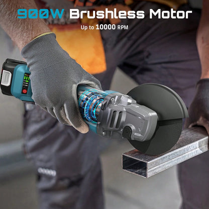 SEESII Cordless Angle Grinder Kit With 2x4.0Ah Batteries, 10000RPM Brushless Electric Metal Grinder W/ 4-1/ 2" Grinding Wheel, Flap Wheel, And Wool Carving Wheel For Precision Grinding