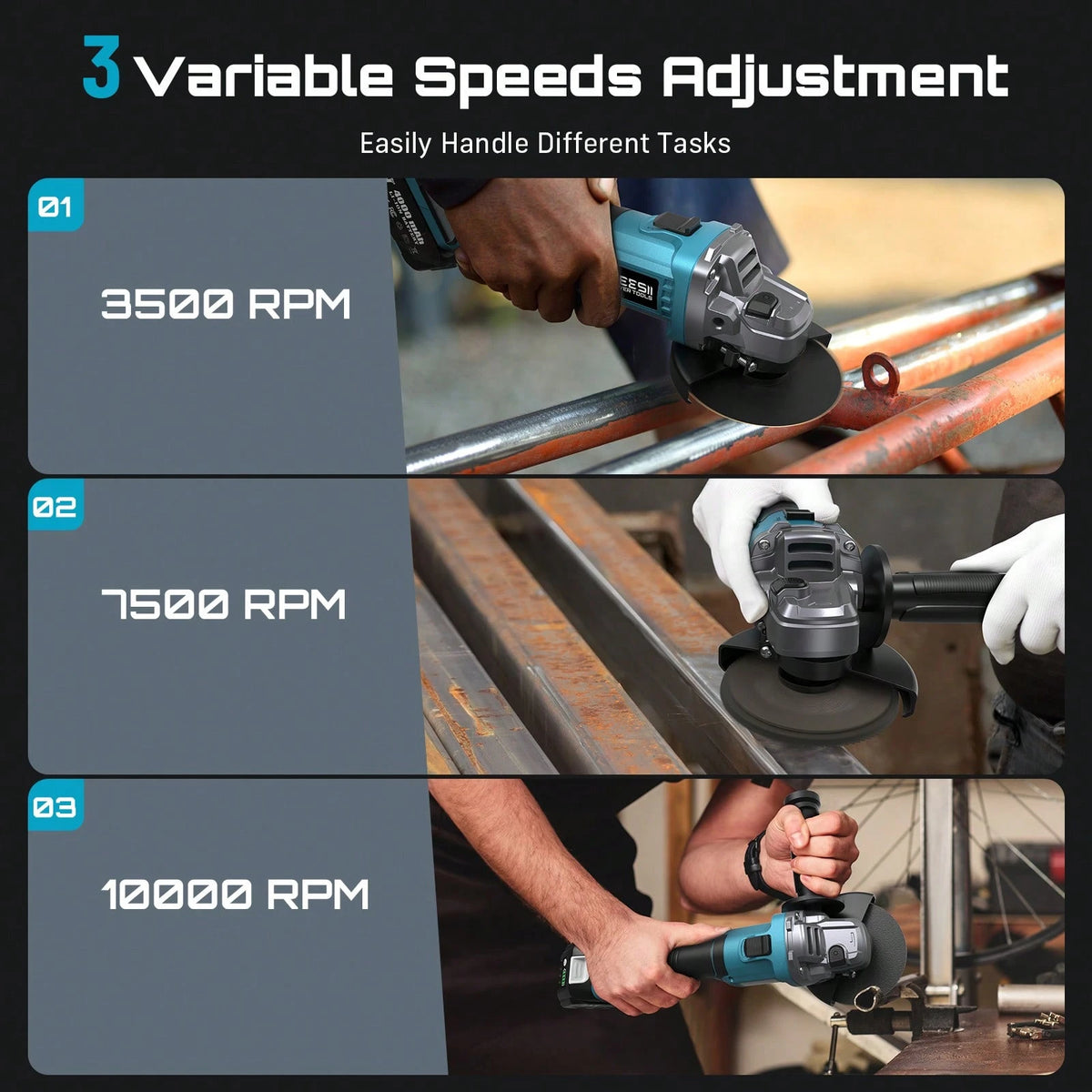 SEESII Cordless Angle Grinder Kit With 2x4.0Ah Batteries, 10000RPM Brushless Electric Metal Grinder W/ 4-1/ 2" Grinding Wheel, Flap Wheel, And Wool Carving Wheel For Precision Grinding
