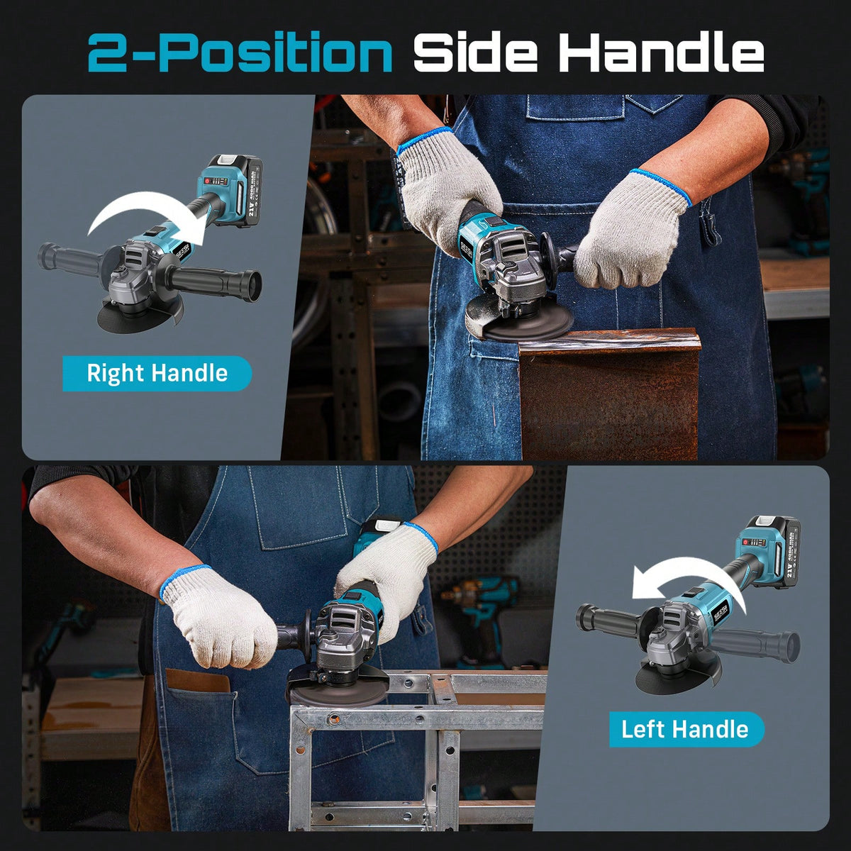 SEESII Cordless Angle Grinder Kit With 2x4.0Ah Batteries, 10000RPM Brushless Electric Metal Grinder W/ 4-1/ 2" Grinding Wheel, Flap Wheel, And Wool Carving Wheel For Precision Grinding