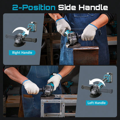 SEESII Cordless Angle Grinder Kit With 2x4.0Ah Batteries, 10000RPM Brushless Electric Metal Grinder W/ 4-1/ 2" Grinding Wheel, Flap Wheel, And Wool Carving Wheel For Precision Grinding