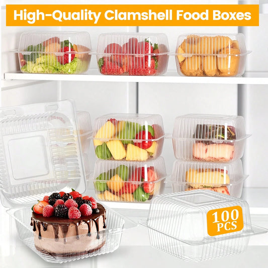SHINDEL 100PCS Transparent Plastic Square Cake Containers With Lids, 5.4 X 4.8 X 2.8 Inch| Household Cake Box, Individual Cake Slice Boxes For Wedding, Party, Mother's Day, Father's Day Gift, Gift Bo