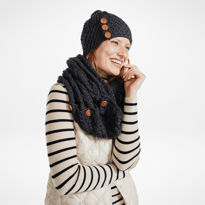 Shrule Aran Charcoal Hat with Pom Pom