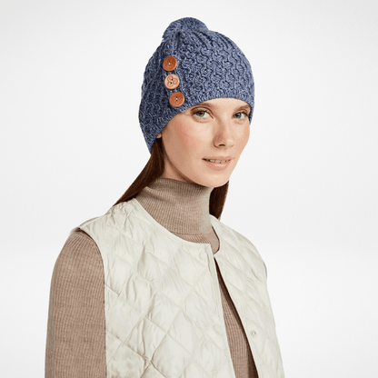 Shrule Aran Denim Hat with Pom Pom